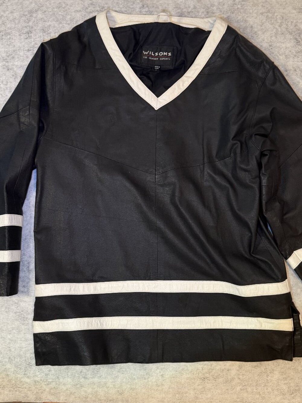 Wilsons Leather Black Shirt / Jersey With White Stripes - Unisex Large